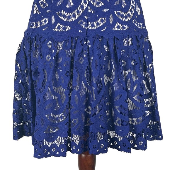 GIANNI BINI HALTER LACE OVERLAY DROP WAIST FIT & FLARE DRESS COBALT MEDIUM EUC - Picture 11 of 16